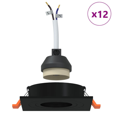 Recessed Spotlights 12 Pcs Square Gu10 Black 91X91 Mm