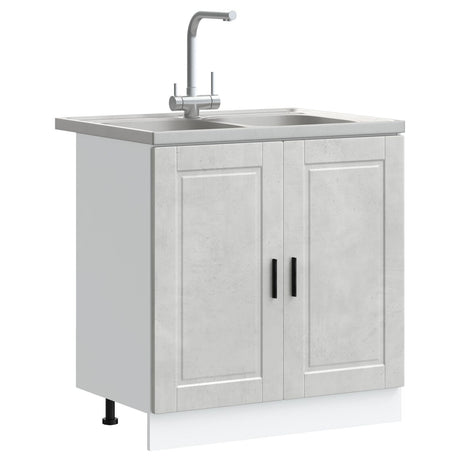 Sink Base Cabinet &quot;Porto&quot; With Sink Concrete Grey 80X46X84,5 Cm Engineered Wood