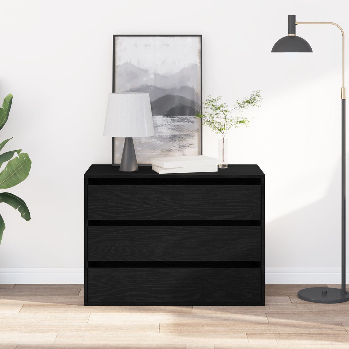Corner Chest Of Drawers Black Oak 80X41X58 Cm Engineered Wood