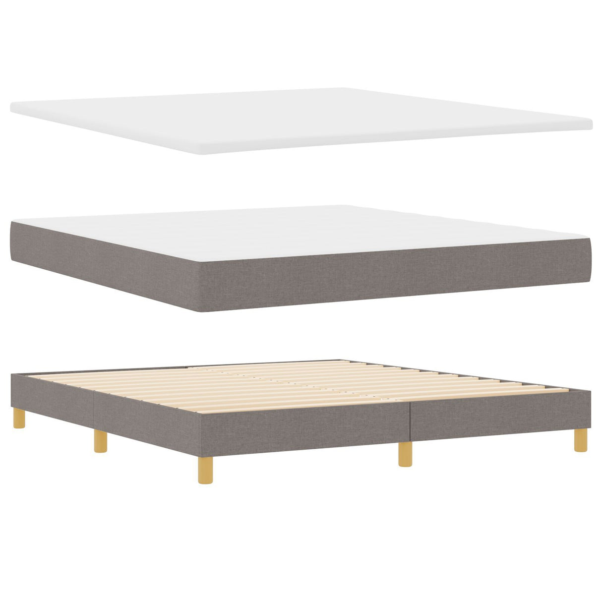 Box Spring Bed With Mattress Taupe 180X200 Cm Fabric,  Headboard Diamond Blocks Design Taupe 180 Cm Fabric