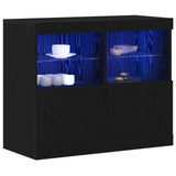 Sideboard With Led Lights Black Oak 81X37X67 Cm