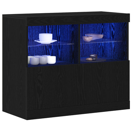 Sideboard With Led Lights Black Oak 81X37X67 Cm