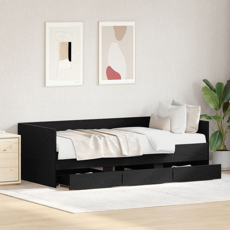 Daybed Black Oak Engineered Wood 90 X 190 Cm Durable Daybed