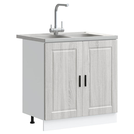 Sink Base Cabinet &quot;Porto&quot; With Sink Grey Sonoma 80X46X84,5 Cm Engineered Wood