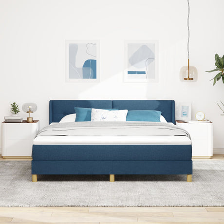 Box Spring Bed With Mattress Blue 180X200 Cm Fabric,  Headboard Button Tufted Blue 180 Cm Fabric