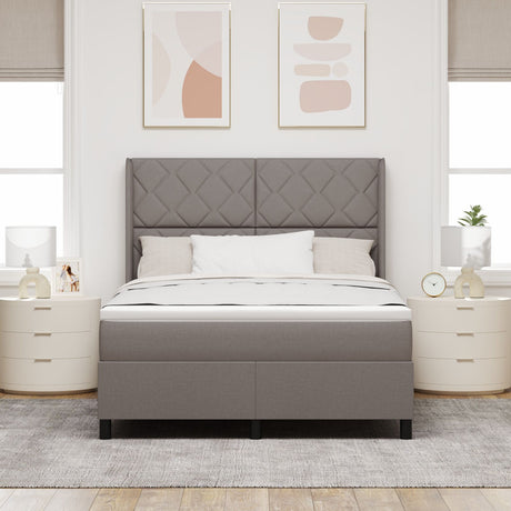 Box Spring Bed With Mattress & Led Taupe 160X200 Cm Fabric