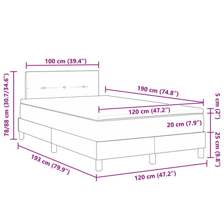 Box Spring Bed With Mattress & Led Taupe 120X190 Cm Fabric