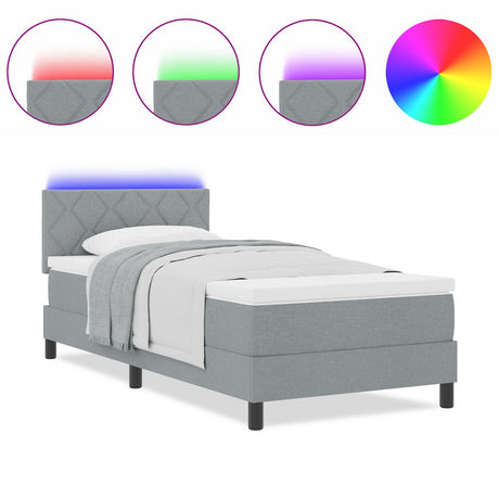 Box Spring Bed With Mattress & Led Light Grey 90X200 Cm Fabric