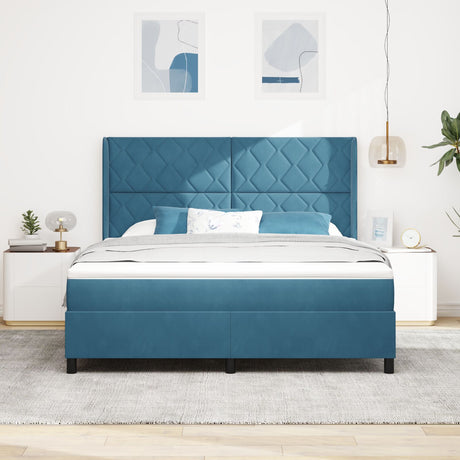Box Spring Bed With Mattress & Led Dark Blue 180X200 Cm Velvet