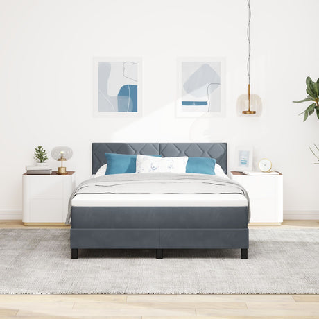 Box Spring Bed With Mattress & Led Dark Grey 160X200 Cm Velvet
