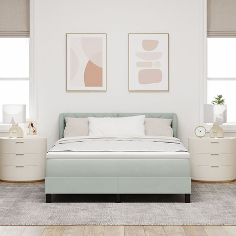 Box Spring Bed With Mattress In Light Grey, 140X190 Cm, Velvet