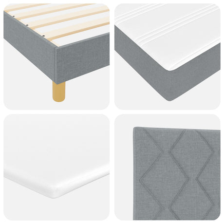 Box Spring Bed With Mattress Light Grey 90X200 Cm Fabric,  Headboard Diamond Blocks Design Light Grey 90 Cm Fabric