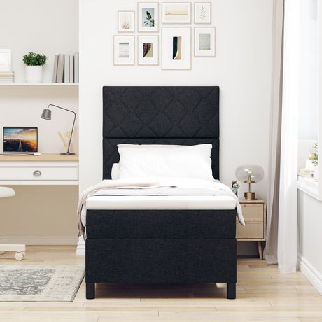 Box Spring Bed With Mattress & Led Black 90X190 Cm Fabric