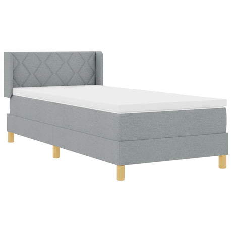 Box Spring Bed With Mattress Light Grey 90X200 Cm Fabric,  Headboard Diamond Blocks Design Light Grey 90 Cm Fabric