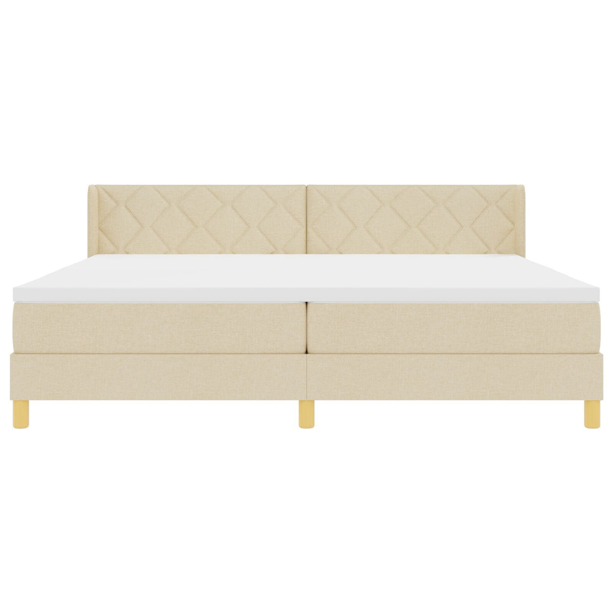 Box Spring Bed With Mattress Cream 200X200 Cm Fabric,  Headboard Diamond Blocks Design Cream 200 Cm Fabric