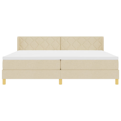 Box Spring Bed With Mattress Cream 200X200 Cm Fabric,  Headboard Diamond Blocks Design Cream 200 Cm Fabric