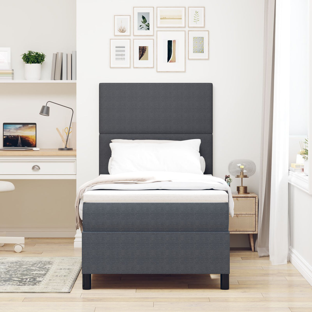 Box Spring Bed With Mattress Dark Grey 80X200 Cm Corduroy Fabric