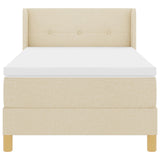 Box Spring Bed With Mattress Cream 90X200 Cm Fabric,  Headboard Button Tufted Cream 90 Cm Fabric