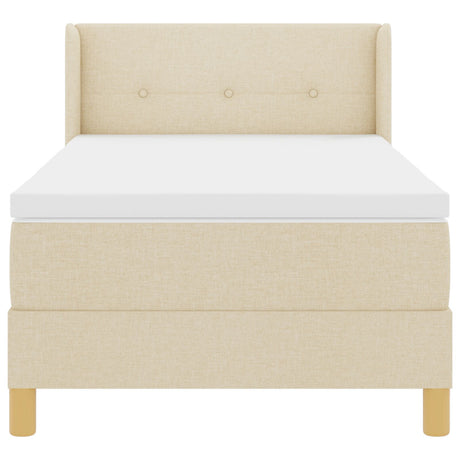 Box Spring Bed With Mattress Cream 90X200 Cm Fabric,  Headboard Button Tufted Cream 90 Cm Fabric