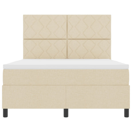 Box Spring Bed With Mattress & Led Cream 140X200 Cm Fabric