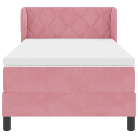 Box Spring Bed With Mattress In Pink, 90X190 Cm, Velvet