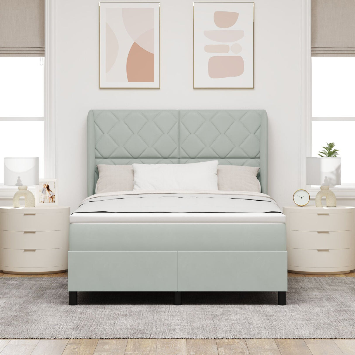Box Spring Bed With Mattress Light Grey 160X200 Cm Velvet