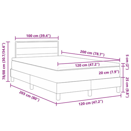 Box Spring Bed With Mattress & Led Dark Grey 120X200 Cm Fabric