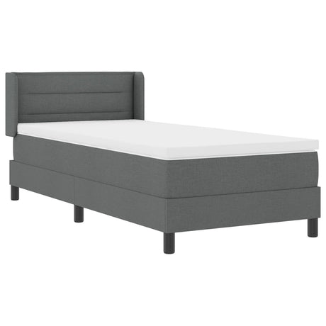 Box Spring Bed With Mattress Dark Grey 90X200 Cm Fabric,  Headboard Lines Design Dark Grey 90 Cm Fabric