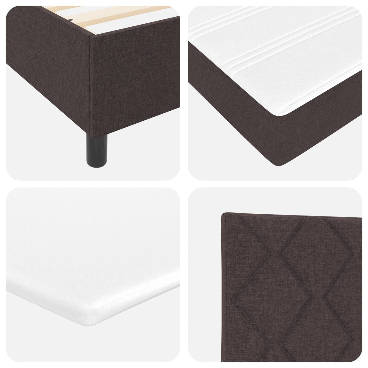 Box Spring Bed With Mattress & Led Dark Brown 140X200 Cm Fabric