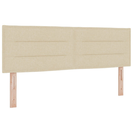 Box Spring Bed With Mattress Cream 140X190 Cm Fabric,  Headboard Lines Design Cream 140 Cm Fabric