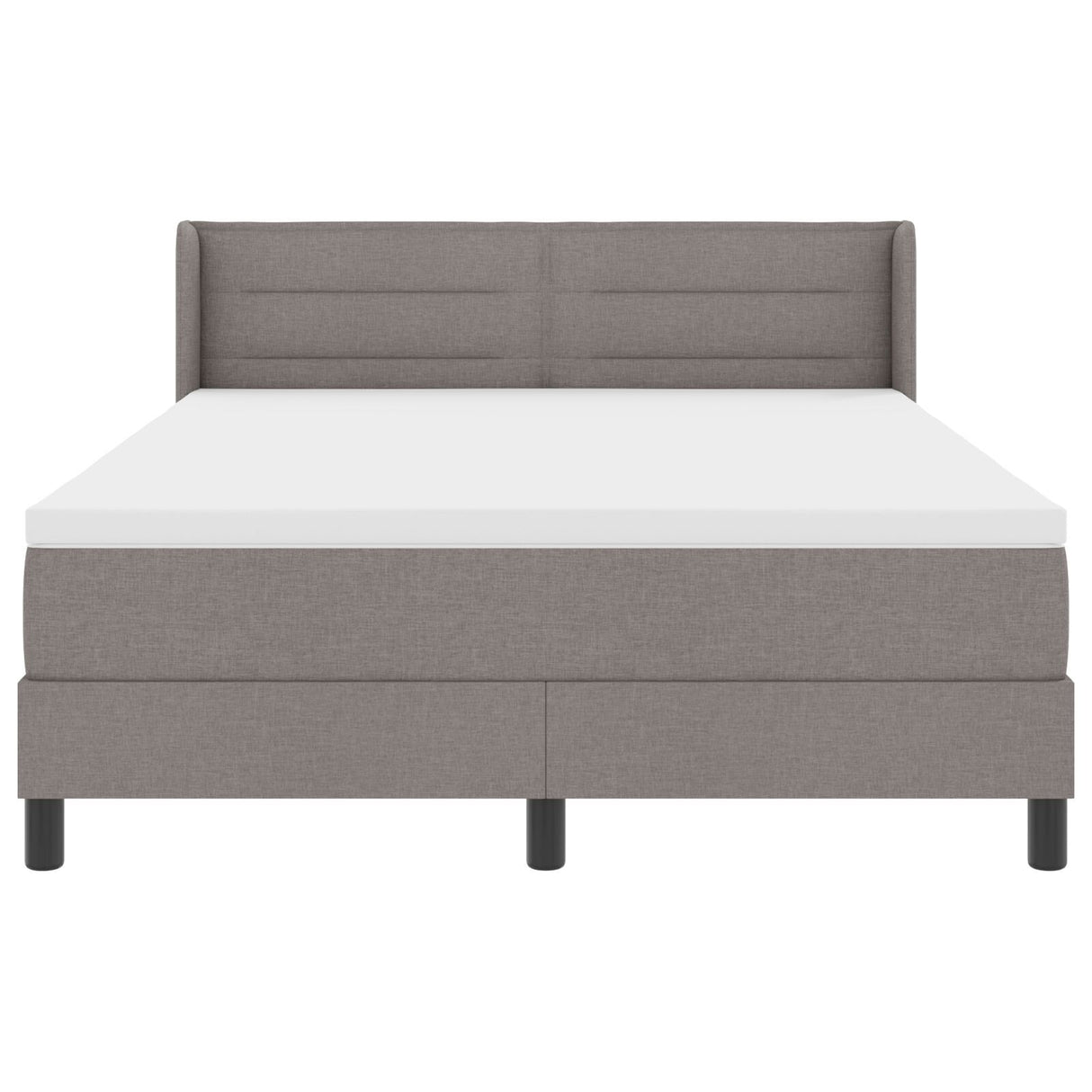 Box Spring Bed With Mattress Taupe 140X190 Cm Fabric,  Headboard Lines Design Taupe 140 Cm Fabric