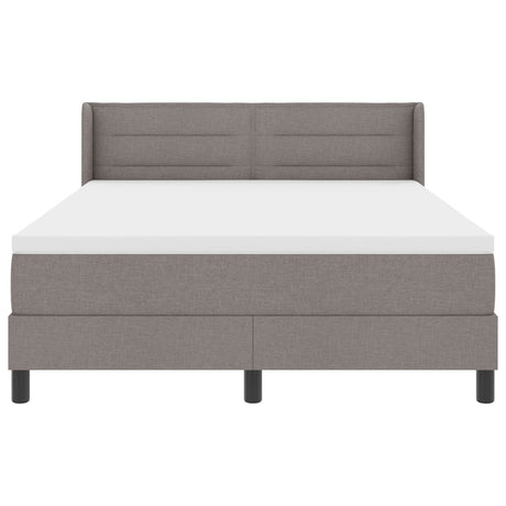 Box Spring Bed With Mattress Taupe 140X190 Cm Fabric,  Headboard Lines Design Taupe 140 Cm Fabric