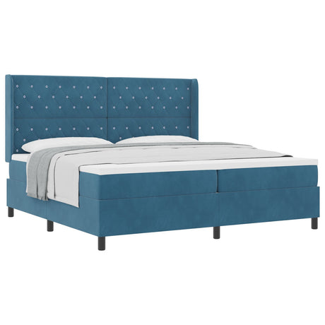 Box Spring Bed With Mattress Dark Blue 200X200 Cm Velvet