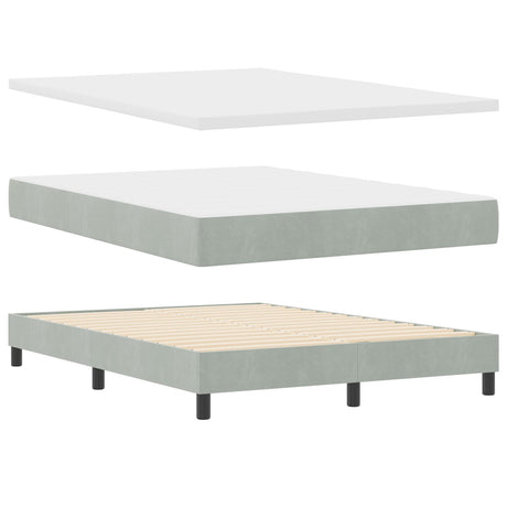 Box Spring Bed With Mattress In Light Grey, 140X190 Cm, Velvet