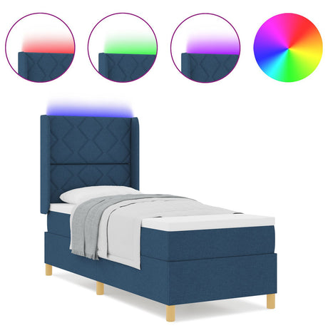 Box Spring Bed With Mattress & Led Blue 80X200 Cm Fabric