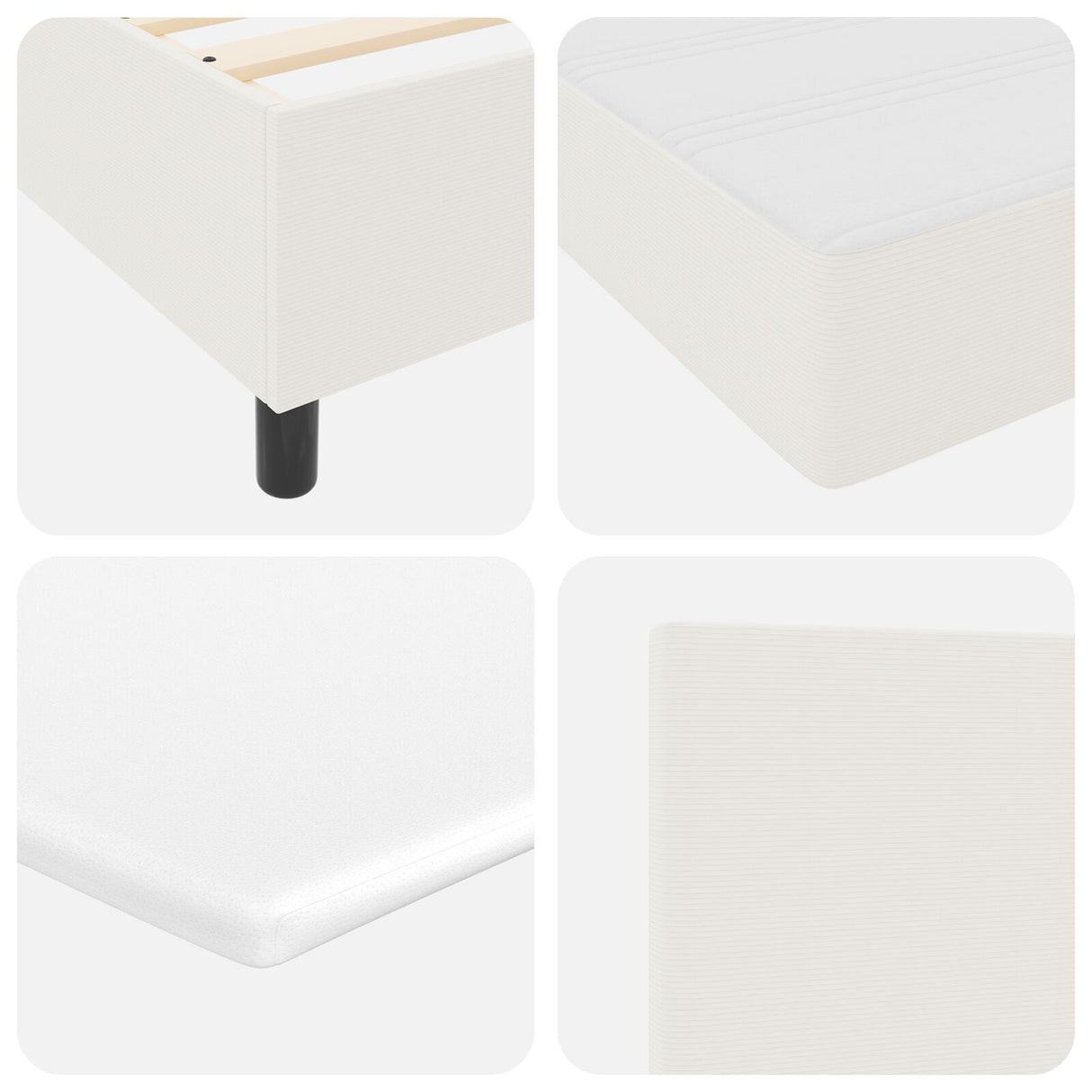 Box Spring Bed With Mattress & Led Corduroy Fabric
