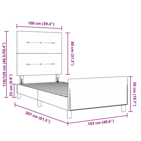 Bed Frame In Dark Grey, 100X200 Cm, Made Of Velvet