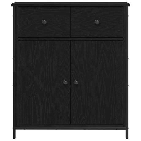 Sideboard Black Oak 70X30X80 Cm Engineered Wood And Steel