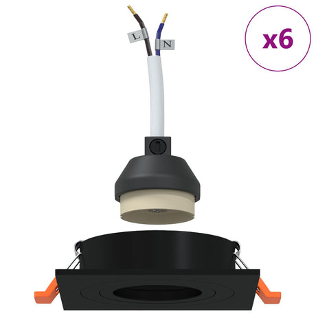 Recessed Spotlights 6 Pcs Square Gu10 Black 91X91 Mm