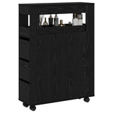 Narrow Bathroom Cabinet With Wheels Black Oak Engineered Wood
