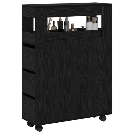 Narrow Bathroom Cabinet With Wheels Black Oak Engineered Wood
