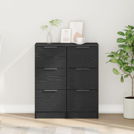 Sideboards 2 Pcs Black Oak 30X30X70 Cm Engineered Wood