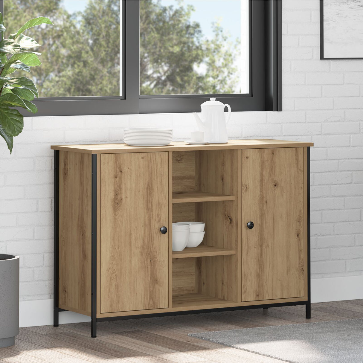 Sideboard Artisan Oak 100X35X70 Cm Engineered Wood And Steel