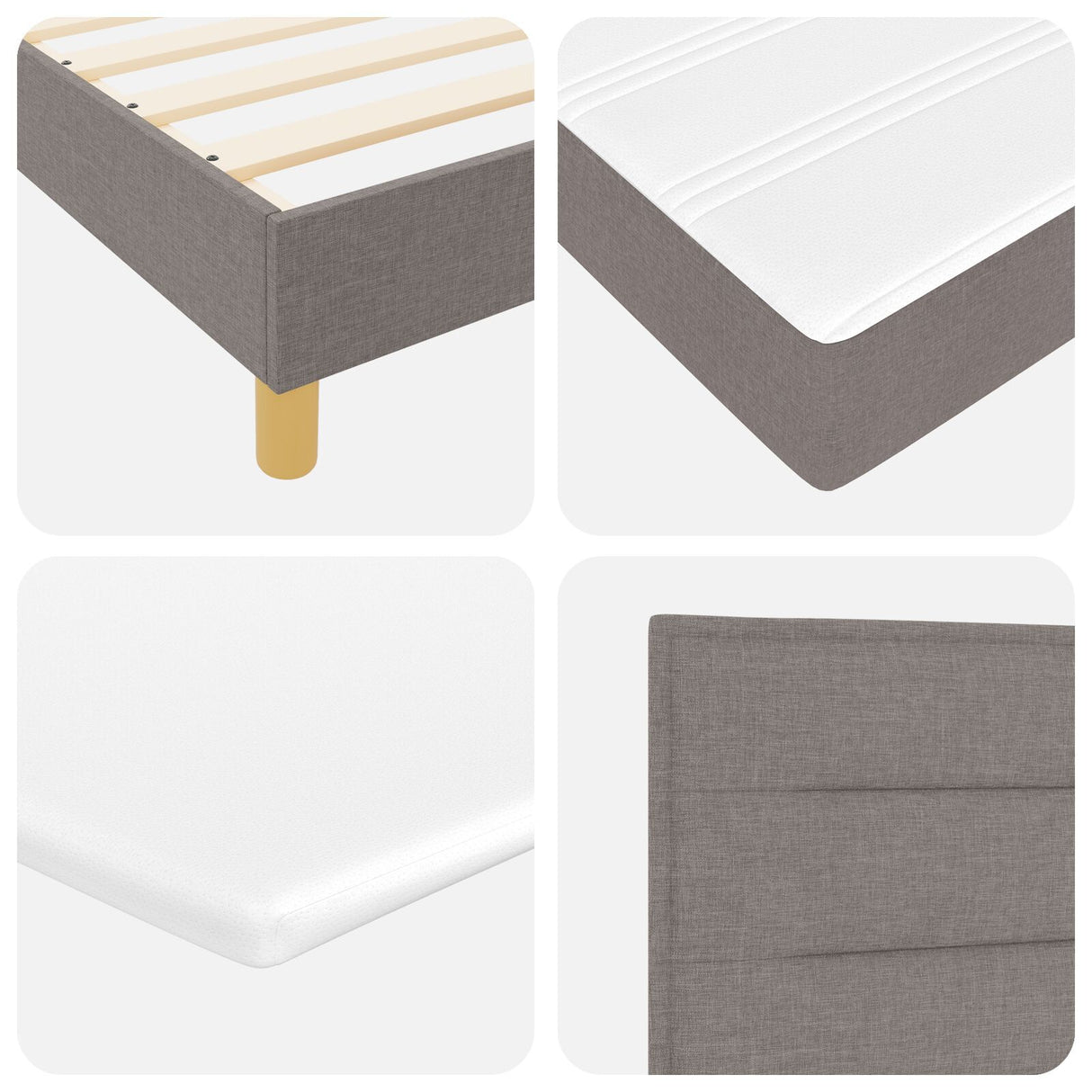 Box Spring Bed With Mattress Taupe 200X200 Cm Fabric,  Headboard Lines Design Taupe 200 Cm Fabric