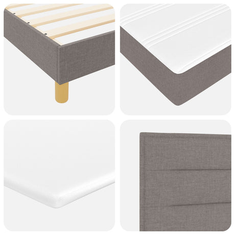 Box Spring Bed With Mattress Taupe 200X200 Cm Fabric,  Headboard Lines Design Taupe 200 Cm Fabric