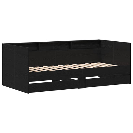 Black Daybed With Drawers Black Oak Engineered Wood 75 X 190 Cm