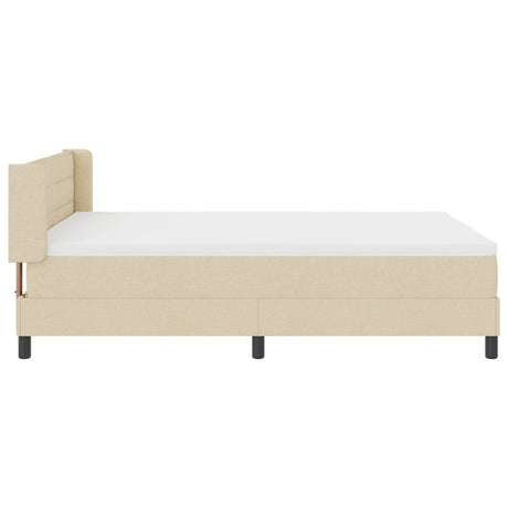 Box Spring Bed With Mattress Cream 160X200 Cm Fabric,  Headboard Lines Design Cream 160 Cm Fabric