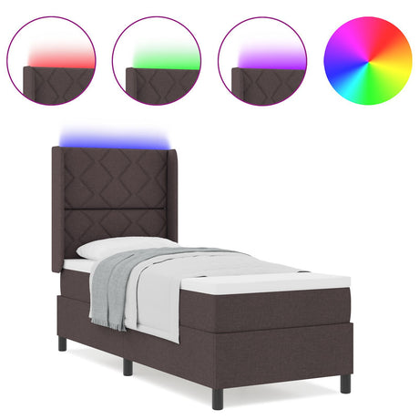 Box Spring Bed With Mattress & Led Dark Brown 90X190 Cm Fabric