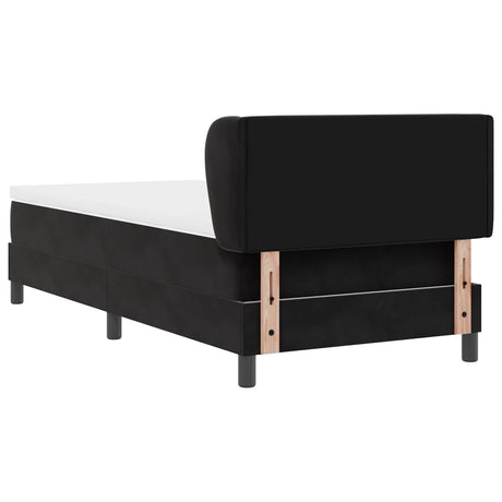 Box Spring Bed With Mattress In Black Velvet, 90X190 Cm