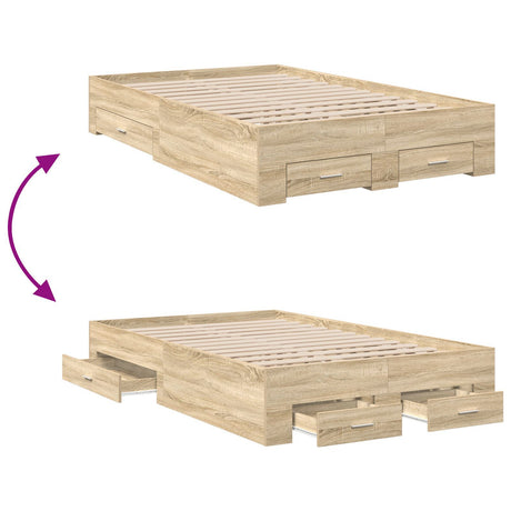 Bed Frame With Drawers Sonoma Oak 120X190 Cm Engineered Wood